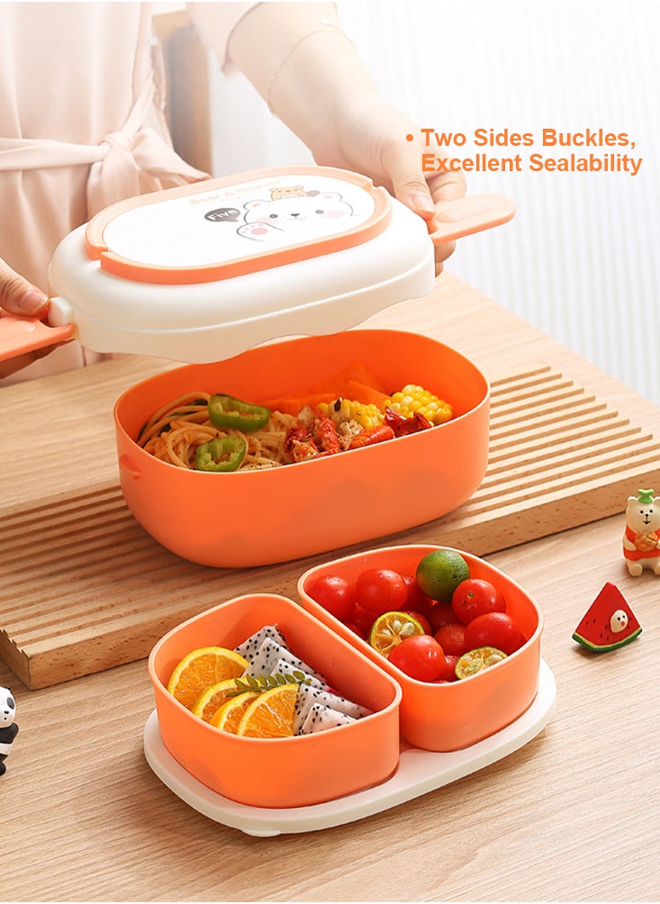 Perfii - Bento Lunch Box for Kids Lunch Box with Hidden Handle Food Container Microwavable Bento Box Detachable Large Capacity Lunchbox 1600ML - Image 1