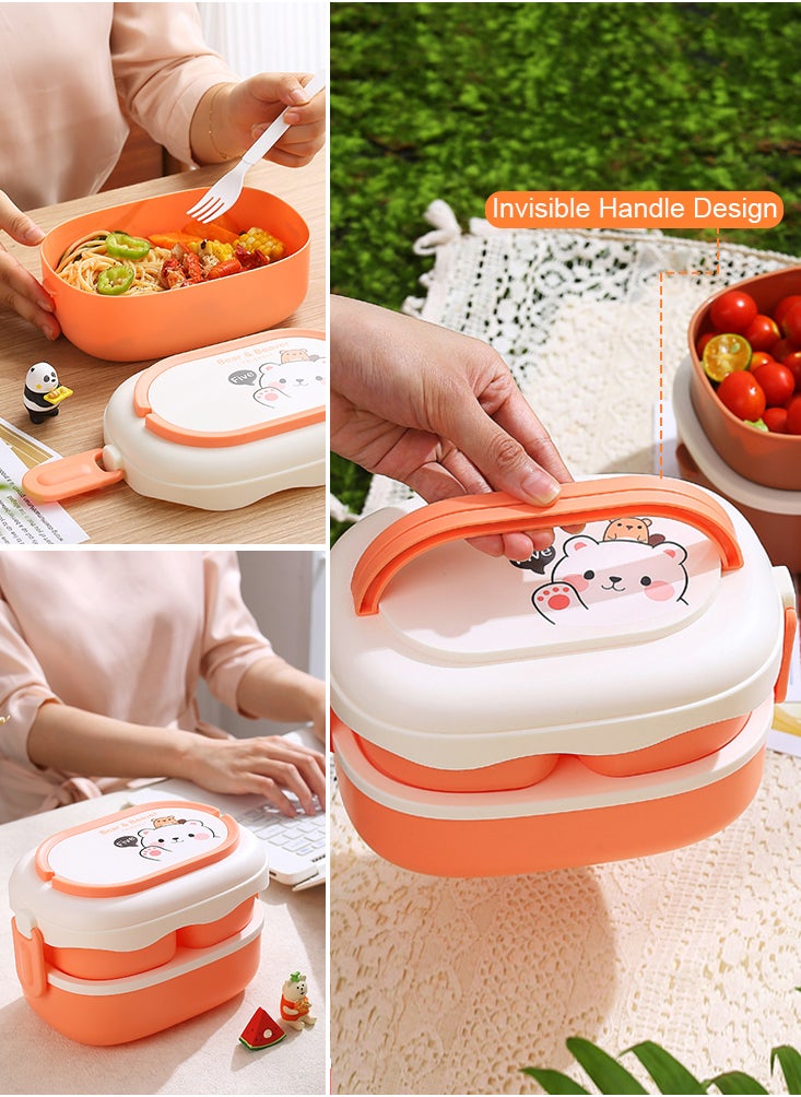 Perfii - Bento Lunch Box for Kids Lunch Box with Hidden Handle Food Container Microwavable Bento Box Detachable Large Capacity Lunchbox 1600ML - Image 1