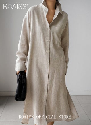 Women Cotton Linen Long Shirt Dress Stand Collar Design for a Fresh and Professional Look Loose Fit to Enhance the Figure Solid Color with High Side Slit Design for a Polished and Non-dull Appearance - pzsku/Z70CAC913E8FF1C54D395Z/45/1746226067/18148d77-b852-47ae-ba1f-48aed42a6580