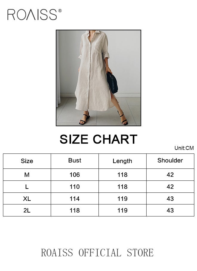 Women Cotton Linen Long Shirt Dress Stand Collar Design for a Fresh and Professional Look Loose Fit to Enhance the Figure Solid Color with High Side Slit Design for a Polished and Non-dull Appearance - pzsku/Z70CAC913E8FF1C54D395Z/45/_/1706173320/d756b65a-498e-4159-bca5-06a74cb85f17