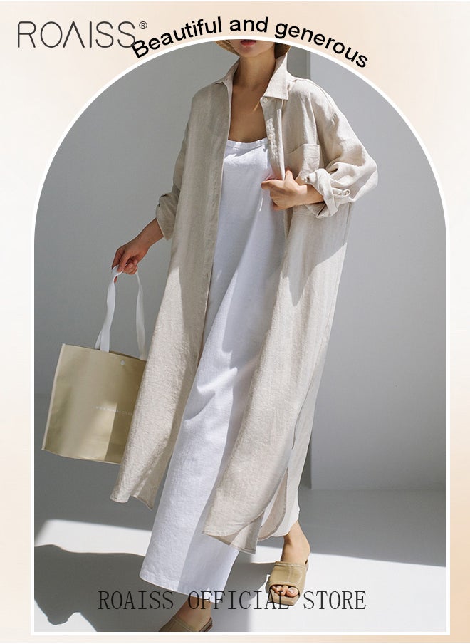 Women Cotton Linen Long Shirt Dress Stand Collar Design for a Fresh and Professional Look Loose Fit to Enhance the Figure Solid Color with High Side Slit Design for a Polished and Non-dull Appearance - pzsku/Z70CAC913E8FF1C54D395Z/45/_/1706173328/2ea45794-122d-490d-87a8-93d85fdef7de