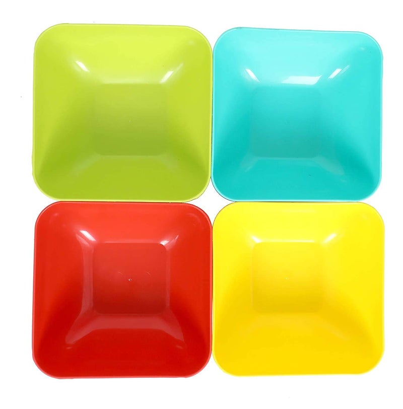 Luxansa Set of 4 Unbreakable Microwave Safe Cooking and Serving Plastic Bowls Set for Kitchen Food Cake Desert Snacks Dry Fruits Snacks Salad and Dining Table Multicolor Square1500 ML - Image 3