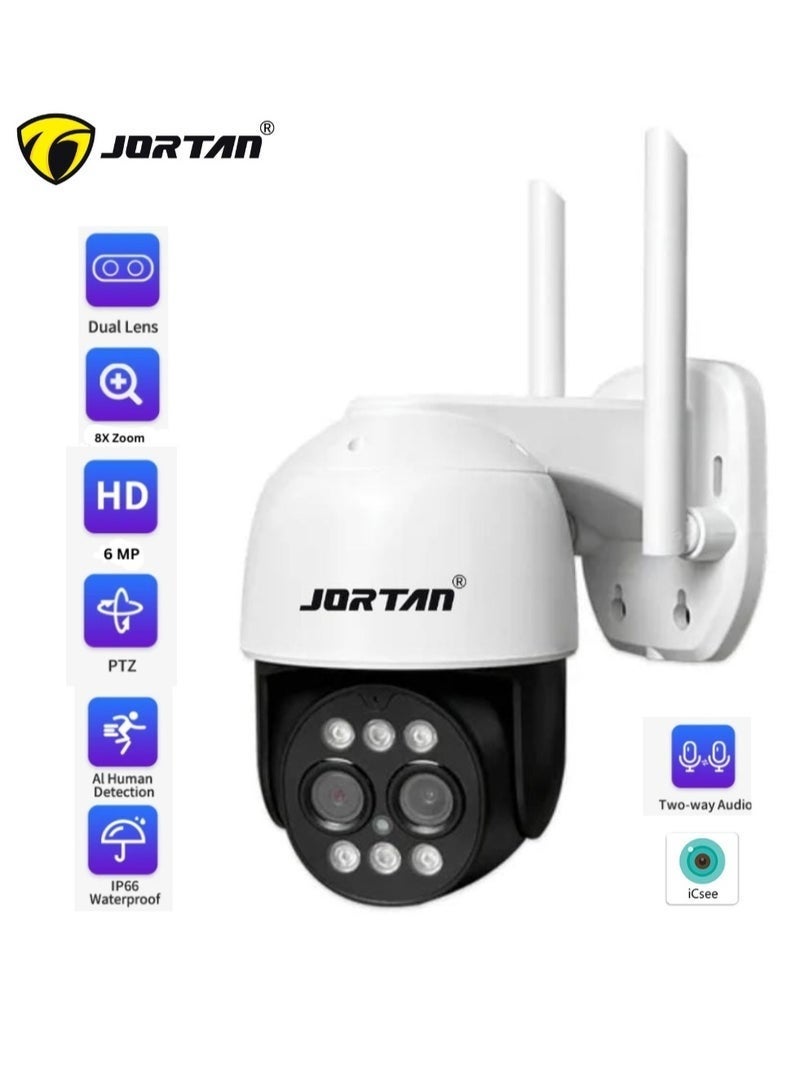 JORTAN 6MP WiFi Outdoor PTZ Security Camera, 6X Zoom, 360° Pan Tilt Control, Motion Detection & Auto Tracking, 2-Way Audio, Color Night Vision, IP66 Waterproof - Image 1