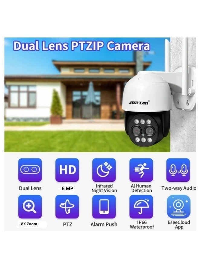JORTAN 6MP WiFi Outdoor PTZ Security Camera, 6X Zoom, 360° Pan Tilt Control, Motion Detection & Auto Tracking, 2-Way Audio, Color Night Vision, IP66 Waterproof - Image 2