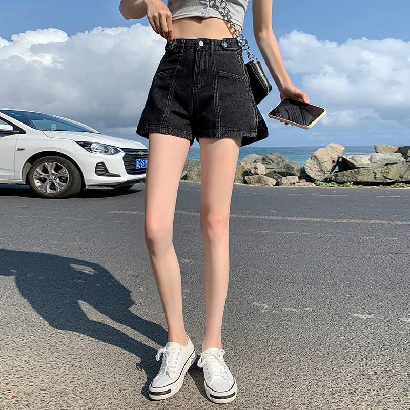 Women's High-Waist Loose Denim Shorts with Side Zipper and Letter Print - Image 2