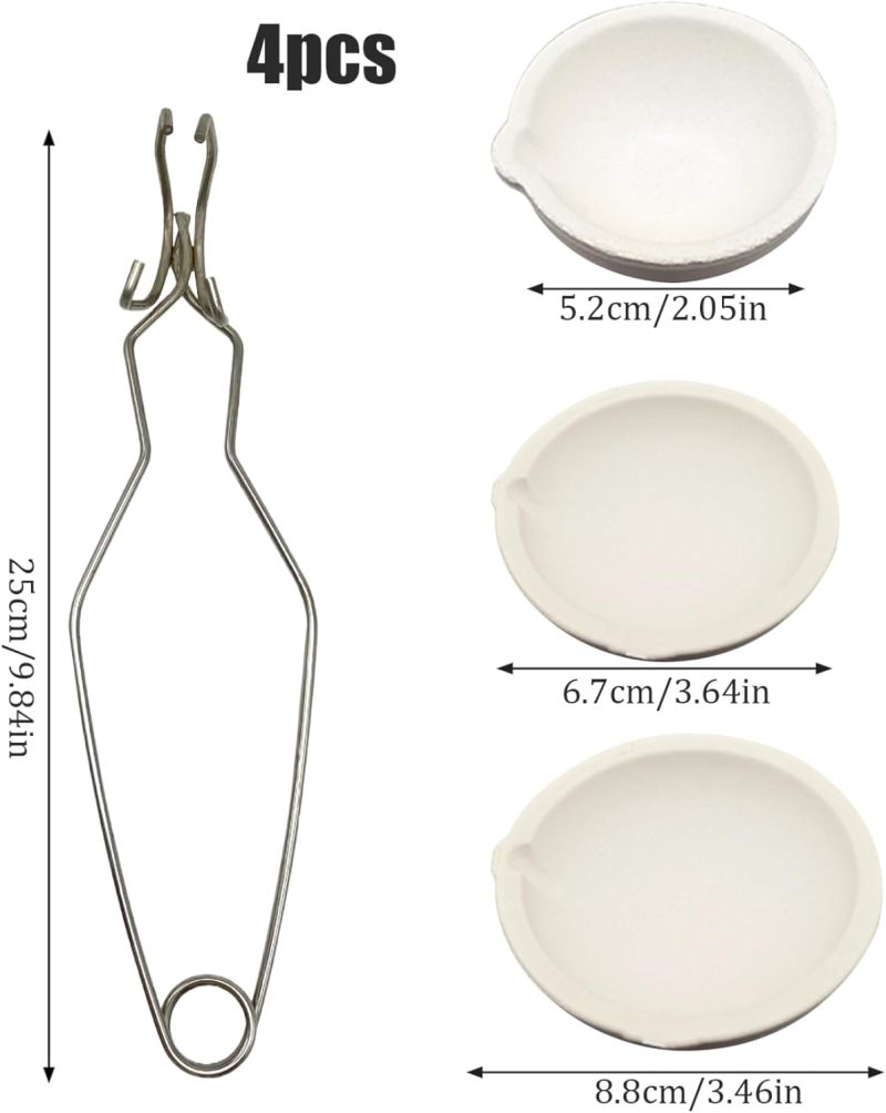 Metal Casting Kit: 3 White Ceramic Crucibles(2.2in/2.8in/3.5in) With 9.84in Tongs - High Heat Resistance(2500°F) Melting Kit For Jewelry Making Diy Casting Projects - Image 4