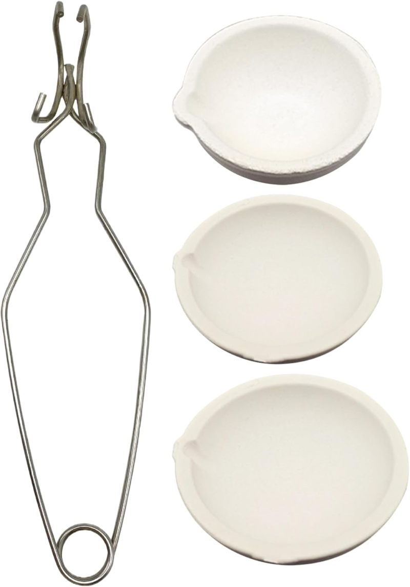 Metal Casting Kit: 3 White Ceramic Crucibles(2.2in/2.8in/3.5in) With 9.84in Tongs - High Heat Resistance(2500°F) Melting Kit For Jewelry Making Diy Casting Projects - Image 1