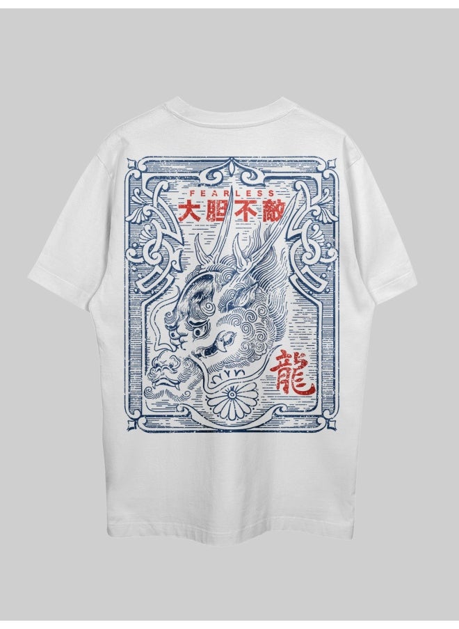THREADCURRY Be Fearless Oversized Drop Shoulder Cotton Loose Printed T-Shirt for Men
