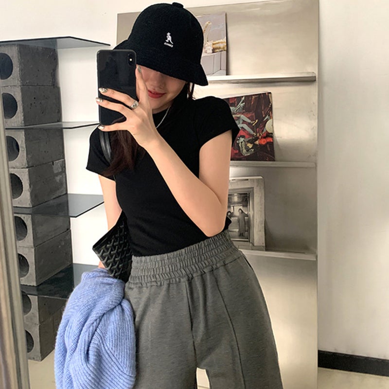 Fashion Slim Short Sleeve Tee Women Black 