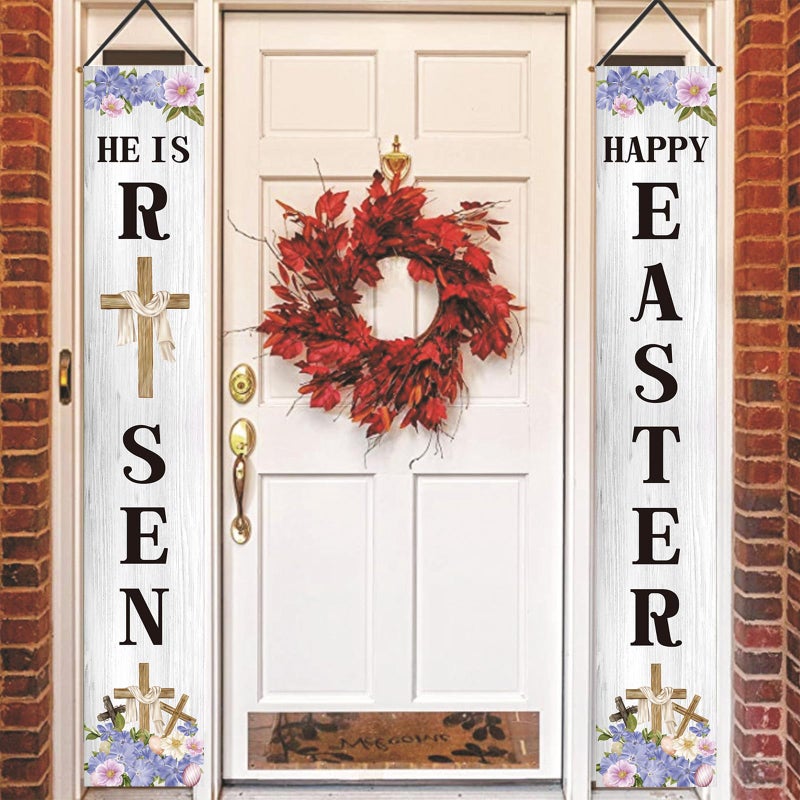 Jiudungs Easter Decorations Outdoor Happy Easter&He is Risen Porch Sign Banner Religious Easter Resurrection Scene Deocrations and Supplies for Home Classroom Office - Image 5