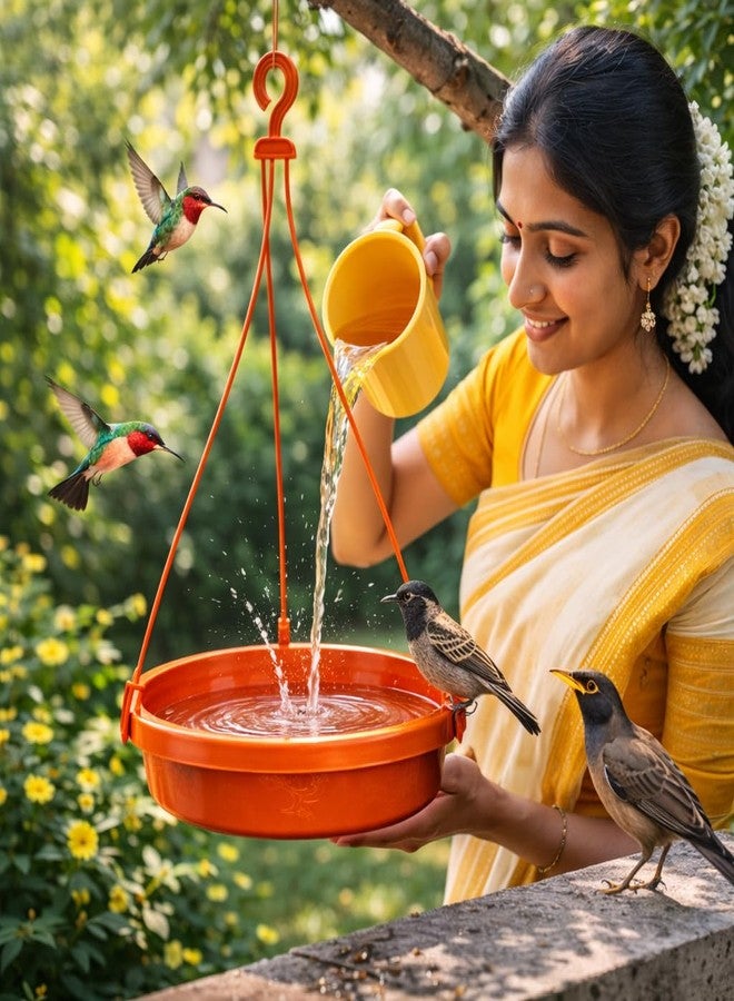 HOYEHOLA Hanging Bird Water Feeder Bowl for Balcony & Garden | 2-in-1 Bird Feeder & Water Bath | Large Hanging Tray with Strong Hook | Weather-Resistant Outdoor Bird Feeding Bowl (1 Pc) - Image 1