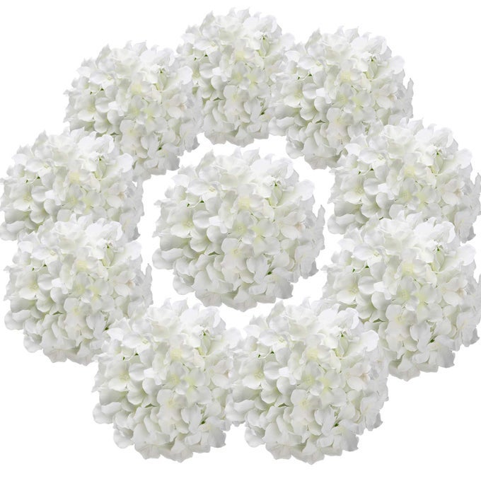 SILK HYDRANGEA HEADS ARTIFICIAL FLOWERS HEADS WITH STEMS FOR HOME WEDDING DECORPACK OF 10 WHITE