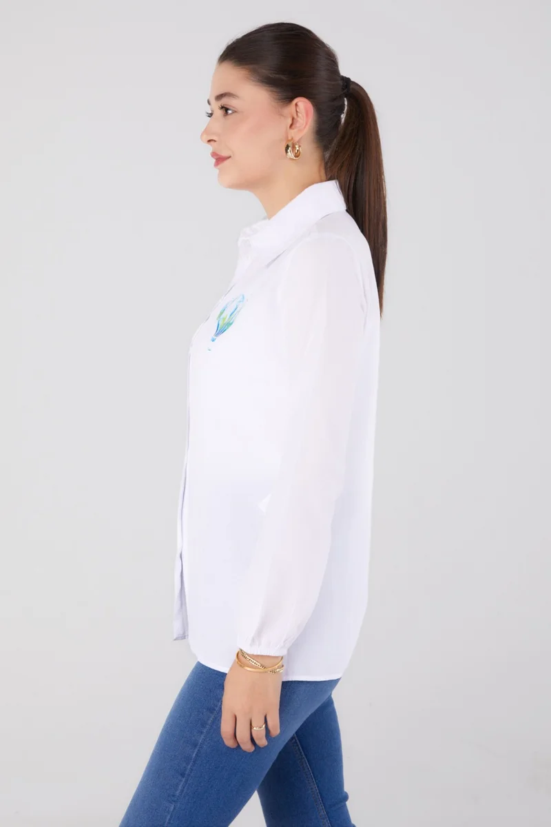 Tofisa Plain Shirt Collar Women's White Printed Shirt - 13341