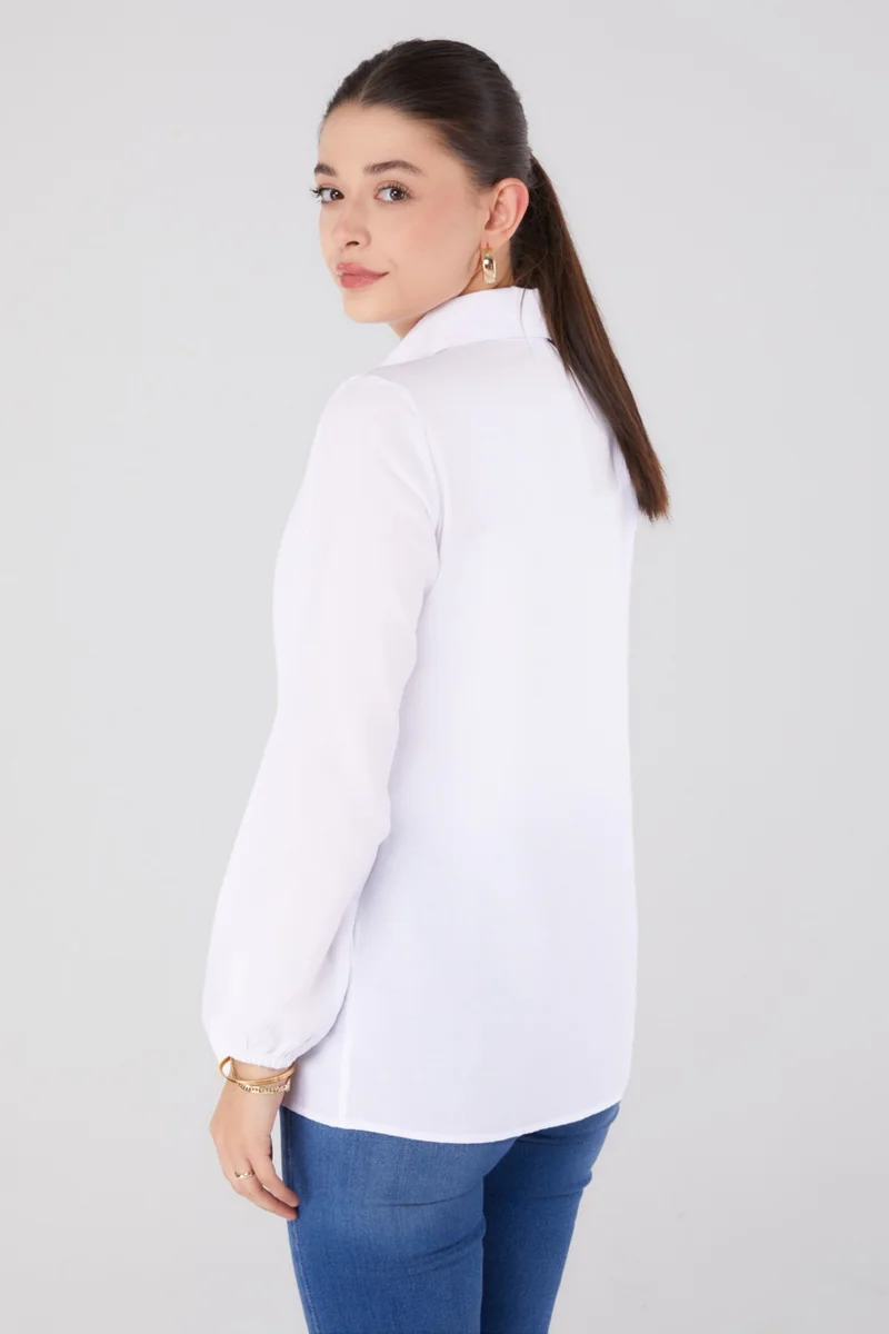 Tofisa Plain Shirt Collar Women's White Printed Shirt - 13341