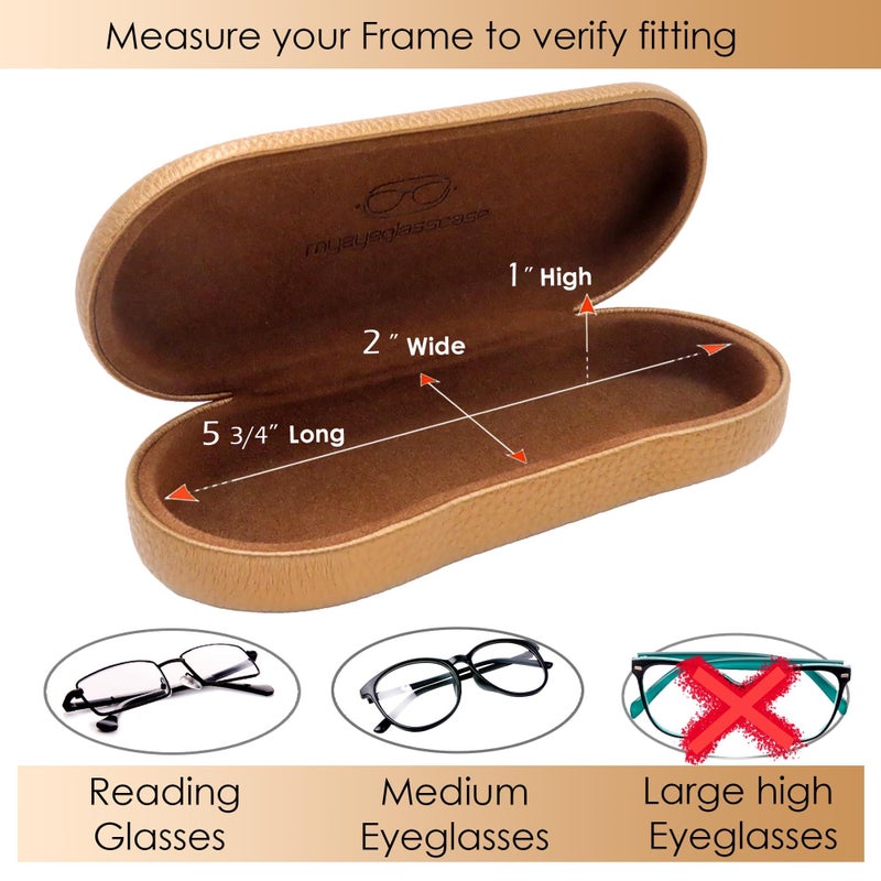 MyEyeglassCase MyEyeglassCase - Medium Glasses Case - Premium Leather Like Hard Shell Eyeglass Case with Microfiber Pouch & Cleaning Cloth - Small Sunglasses Holder for Men & Women (AS166L Gold)  - Image 4