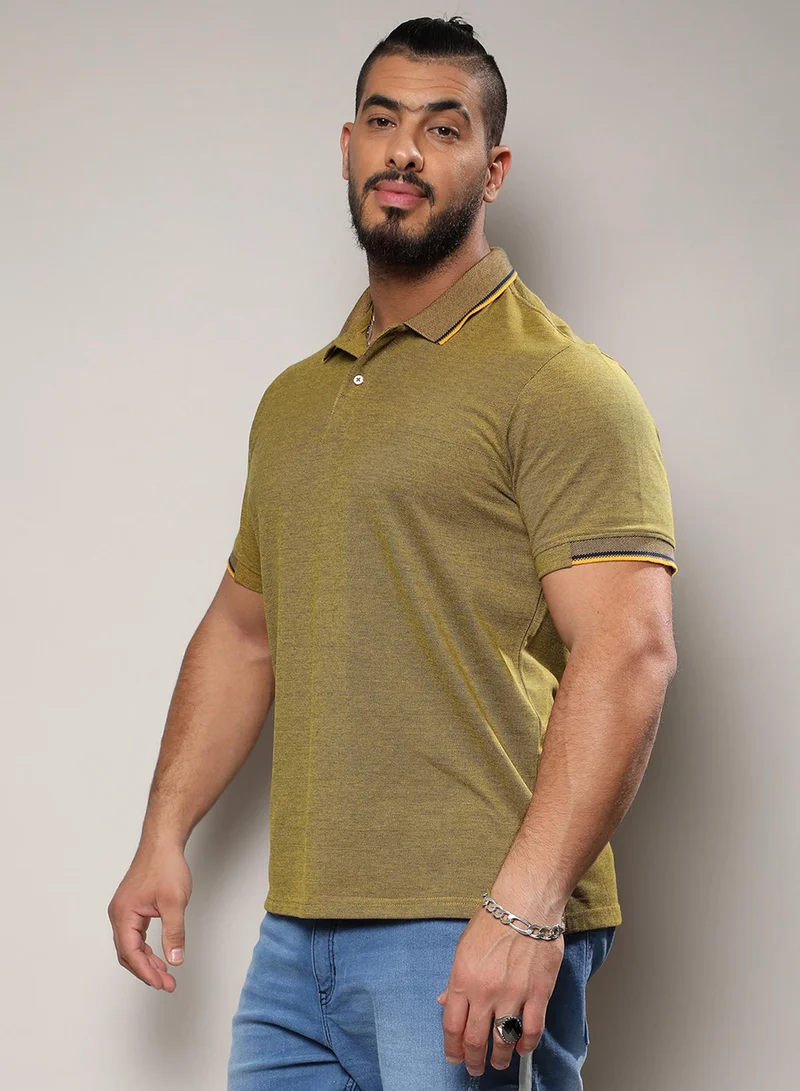 Instafab Plus Men's Solid Olive Green Regular Fit Casual T-Shirt