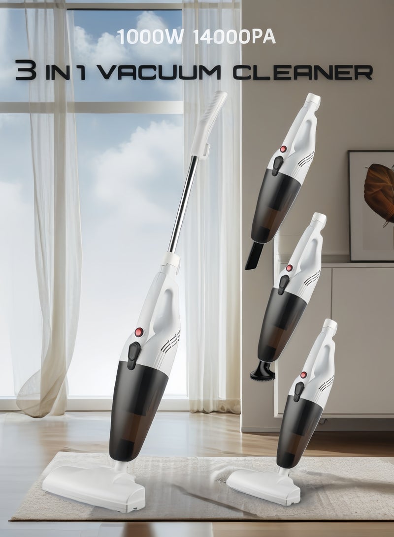 بوليفياز مكنسة كهربائية 3 في 1 مكنسة يدوية طويلة بسلك طوله 5 أمتار خفيفة الوزن وقوية 1000 واط 14000 باسكال شفط 1.2 لتر سعة كبيرة نظام ترشيح مركزي ممتاز للسيارة المنزل المطبخ الشعر - أبيض - Image 1