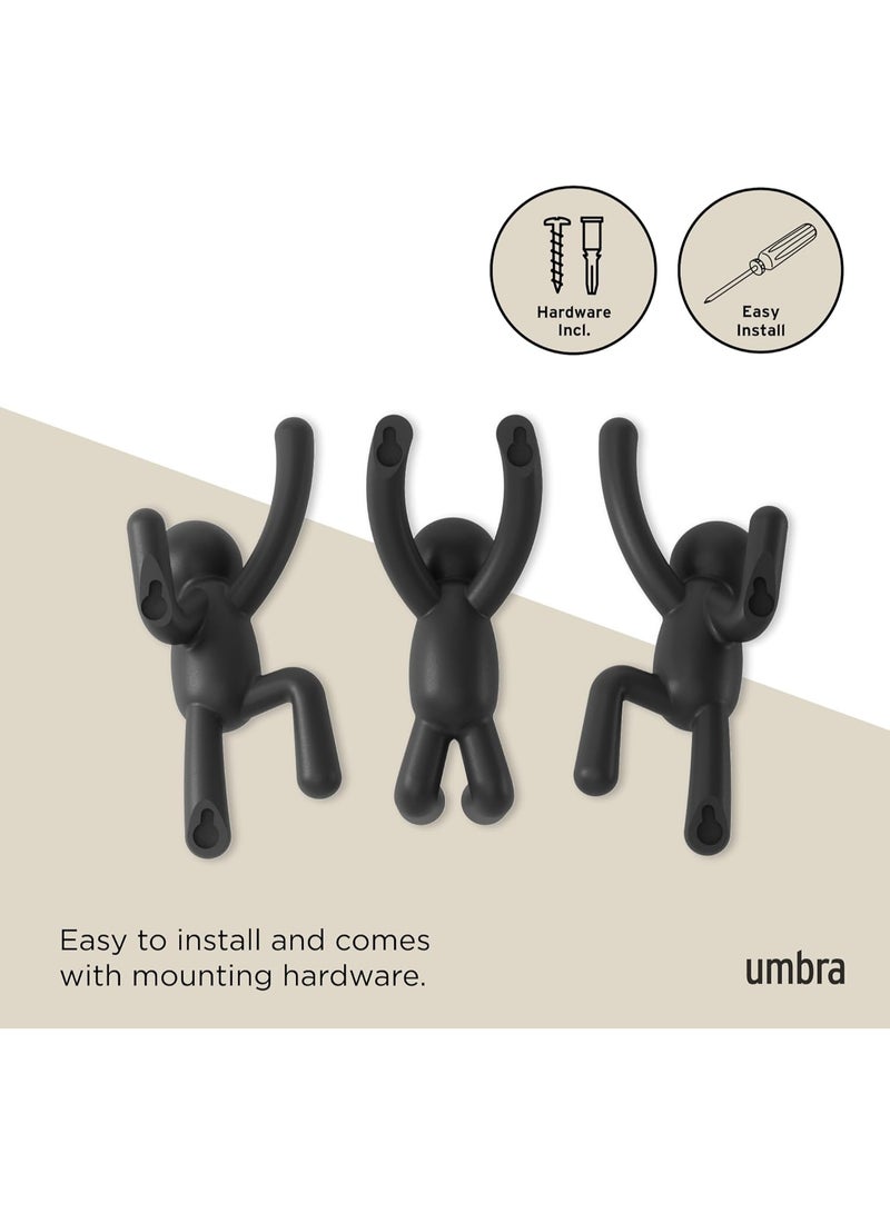 Umbra Buddy Wall Hooks – Decorative Wall Mounted Coat Hooks for Hanging Coats, Scarves, Bags, Purses, Backpacks, Towels and More, Set of 3, Black - Image 3