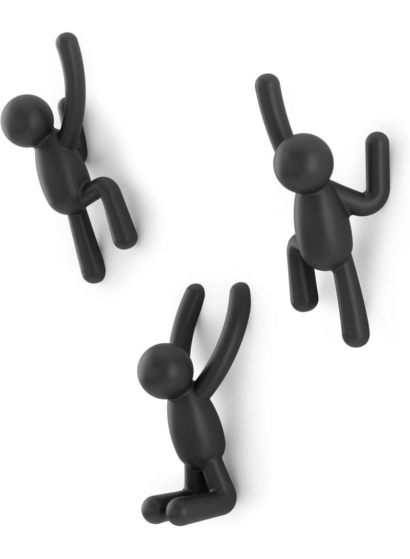 Umbra Buddy Wall Hooks – Decorative Wall Mounted Coat Hooks for Hanging Coats, Scarves, Bags, Purses, Backpacks, Towels and More, Set of 3, Black - Image 1