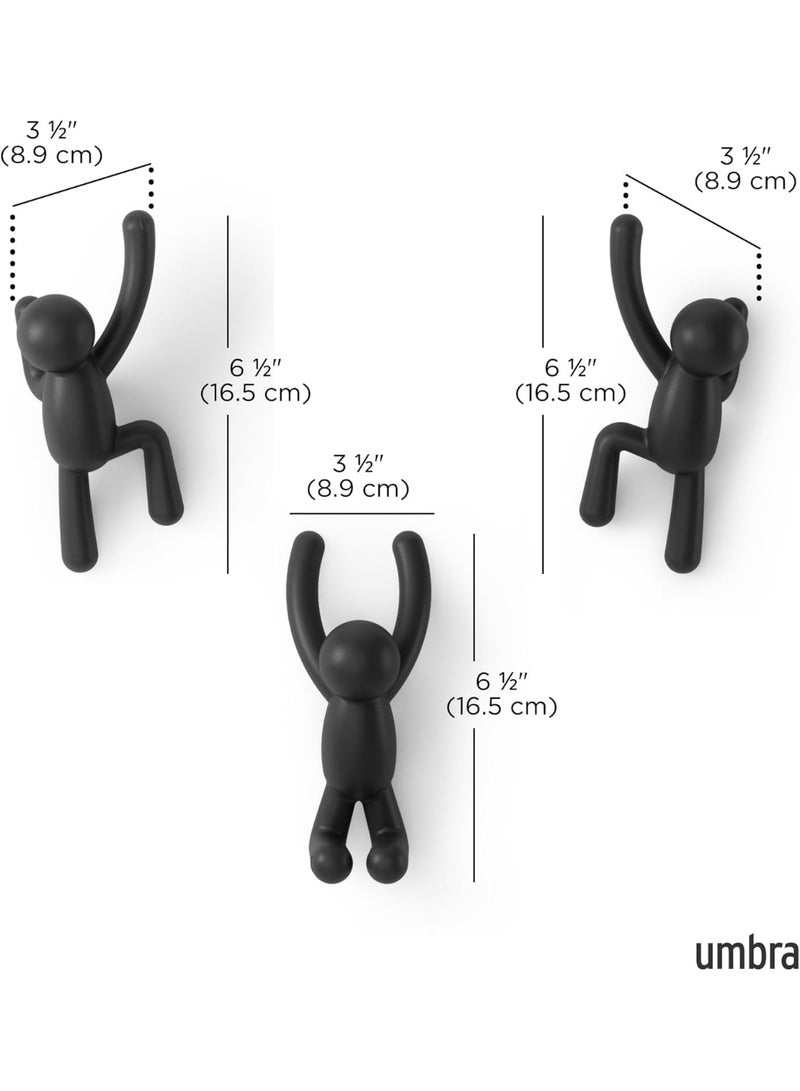 Umbra Buddy Wall Hooks – Decorative Wall Mounted Coat Hooks for Hanging Coats, Scarves, Bags, Purses, Backpacks, Towels and More, Set of 3, Black - Image 2
