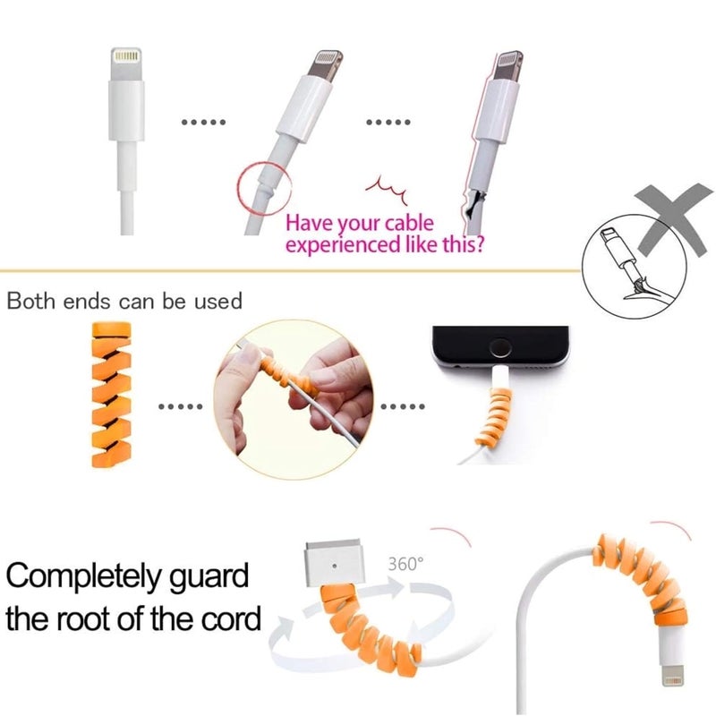 Like Star مجموعة واقي الكابلات ® – 2 لفائف كابل متميزة + 12 قطعة واقي كابل ملون لكابلات USB، الشاحن وسماعات الرأس – مجموعة منظم الأسلاك المضادة للتآكل للهاتف، الكمبيوتر، المنزل والمكتب (ثنائي) - Image 4
