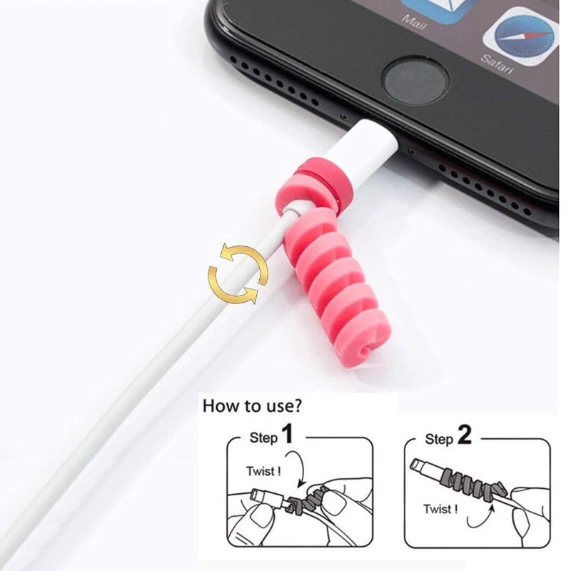 Like Star مجموعة واقي الكابلات ® – 2 لفائف كابل متميزة + 12 قطعة واقي كابل ملون لكابلات USB، الشاحن وسماعات الرأس – مجموعة منظم الأسلاك المضادة للتآكل للهاتف، الكمبيوتر، المنزل والمكتب (ثنائي) - Image 2