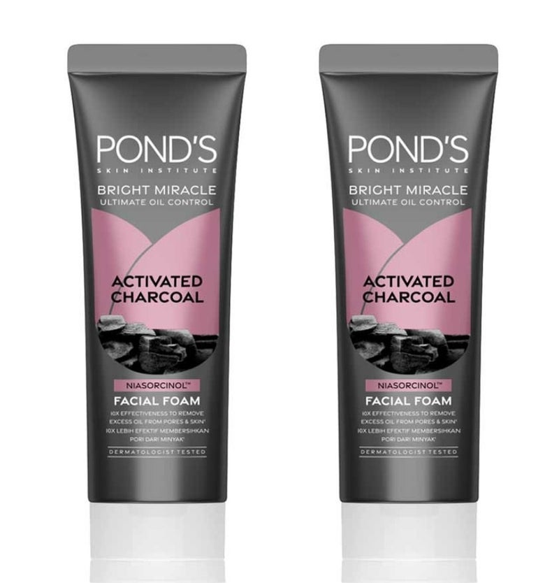 Pond's Bright Miracle Ultimate Oil Control Activated Charcoal Facial Foam 100g Pack of 2 - Image 1