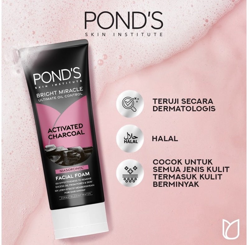 Pond's Bright Miracle Ultimate Oil Control Activated Charcoal Facial Foam 100g Pack of 2 - Image 3