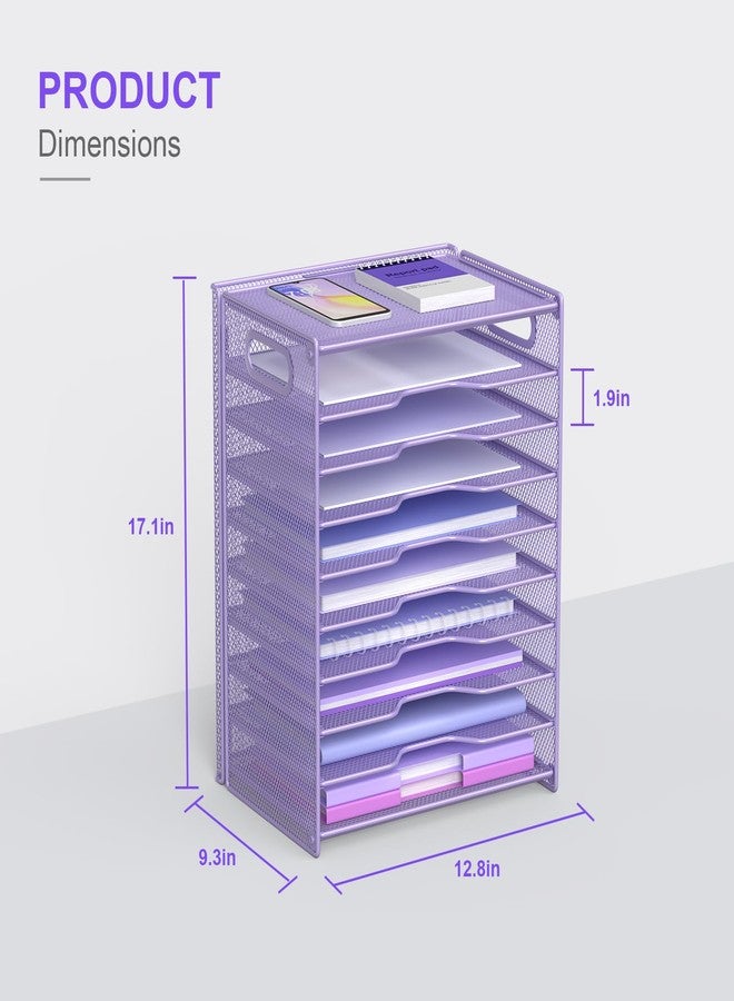OUTWOLF 10 Tier Paper Organizer - Letter Tray Mesh Desk File Organizer with Handles for Office School Desktop, Purple - Image 3