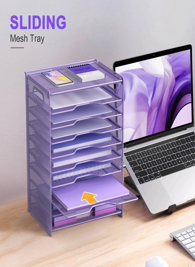 OUTWOLF 10 Tier Paper Organizer - Letter Tray Mesh Desk File Organizer with Handles for Office School Desktop, Purple - Image 5
