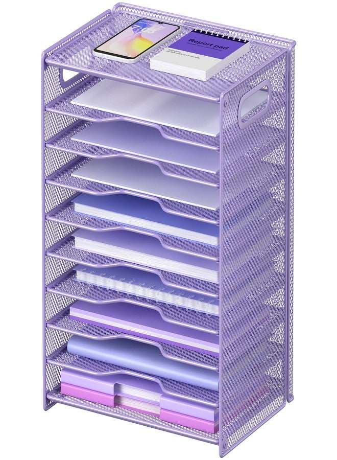 OUTWOLF 10 Tier Paper Organizer - Letter Tray Mesh Desk File Organizer with Handles for Office School Desktop, Purple - Image 1