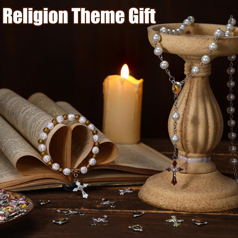Trnayi 200 Pcs Rosary Making Kits Supplies Cross and Center Medal Charm Alloy Picture Religious Charms Crucifix Pendant for DIY Jewelry Making Prayer Bracelet Necklace Earring (Classic) - Image 4