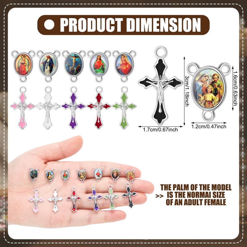 Trnayi 200 Pcs Rosary Making Kits Supplies Cross and Center Medal Charm Alloy Picture Religious Charms Crucifix Pendant for DIY Jewelry Making Prayer Bracelet Necklace Earring (Classic) - Image 2