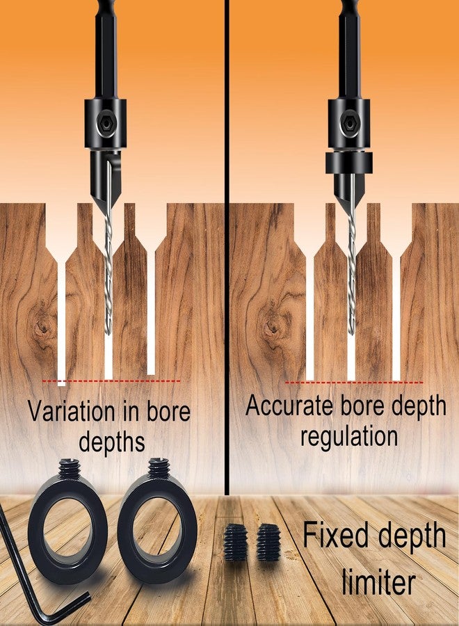 DECKRKAT 12-Piece Countersink Drill Bit Set - 3-in-1 Wood Counterbore Kit for #6#8#10#12#16 Screws | 82° Chamfer, Depth Adjustable | 5 Spare Bits,2 Limit Rings,Hex Key,Case. - Image 5