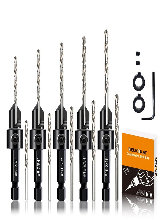 DECKRKAT 12-Piece Countersink Drill Bit Set - 3-in-1 Wood Counterbore Kit for #6#8#10#12#16 Screws | 82° Chamfer, Depth Adjustable | 5 Spare Bits,2 Limit Rings,Hex Key,Case. - Image 1