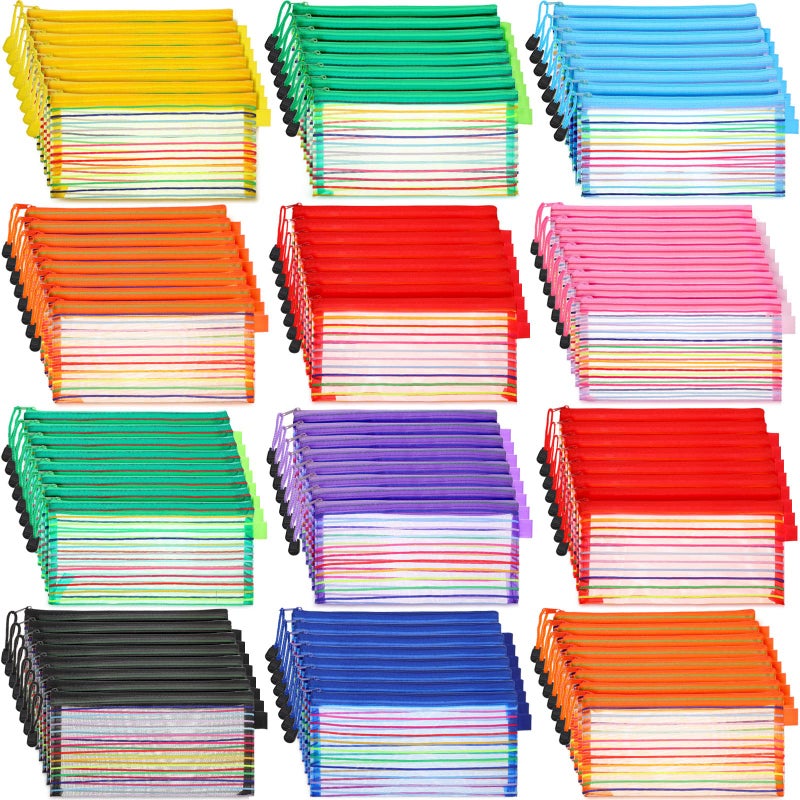 Fainne 120 Pack Mesh Pencil Pouch Mesh Zipper Pouch 9 x 47 Pencil Case Bulk Multipurpose Cosmetics Toiletry Small Bag for Office TravelMulticolored Stripes Colors