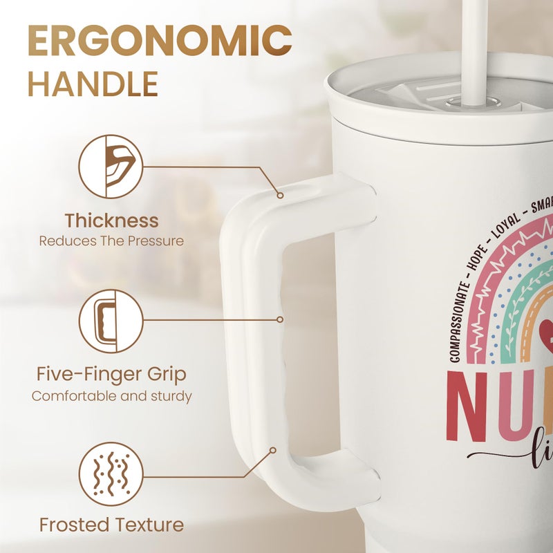 SANDJEST Nurse Tumbler with Handle 40oz  Stainless Steel Tumblers Coffee Travel Mug Cups with Straw  Nurse Appreciation Gifts for Women Female Nurses  Nursing Gift for Birthday Christmas Nurse Week - Image 3
