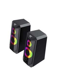 هافيت مكبرات صوت سطح المكتب، مكبرات صوت الكمبيوتر الشخصي مع أضواء RGB، صوت محيطي 360 درجة، توصيل وتشغيل سلكي  - Image 1