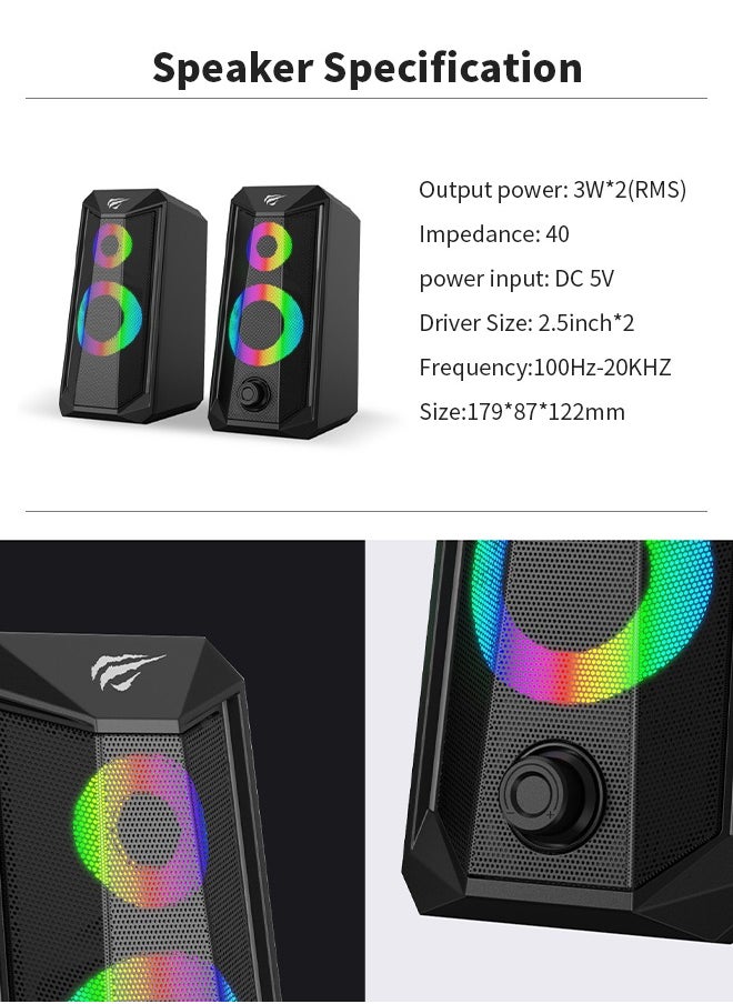 havit Desktop Speakers, PC Speakers with RGB Lights, 360° Surround Sound, Wired Plug and Play  - Image 4