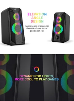 هافيت مكبرات صوت سطح المكتب، مكبرات صوت الكمبيوتر الشخصي مع أضواء RGB، صوت محيطي 360 درجة، توصيل وتشغيل سلكي  - Image 3