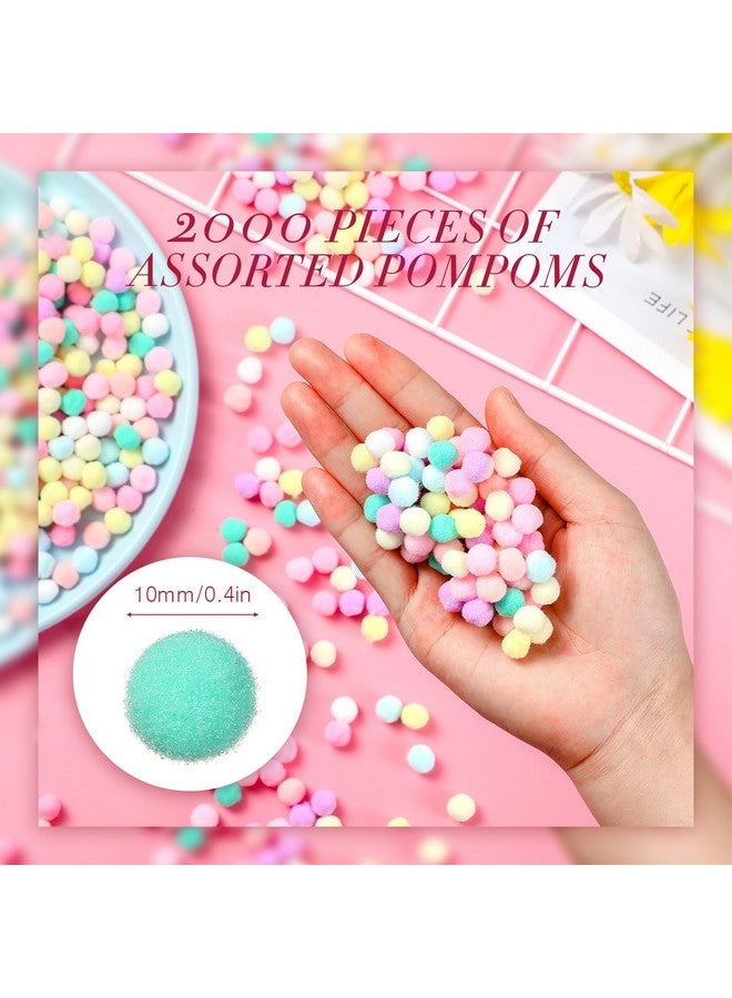 Tegeme 2000 Pieces Pom Poms 1 Cm Assorted Pompoms And Crafts Fuzzy Balls For Diy Arts And Craft Making Decorations (Light Colors) - Image 2