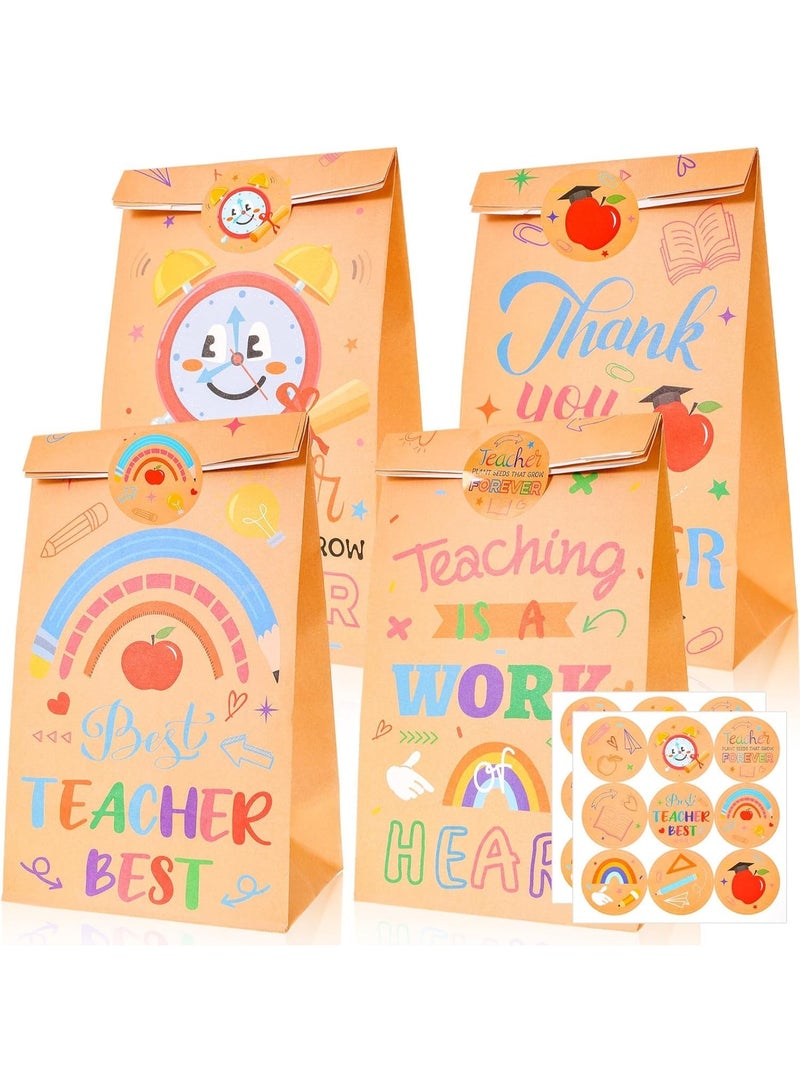 Teacher Appreciation Gift Bags, Goodie Bag for Back to Shcool, Kraft Paper Candy Favor Bags with Thank You Stickers, Classroom Party Supplies for Teacher Appreciation, School Staff Gifts (12pcs) - Image 1
