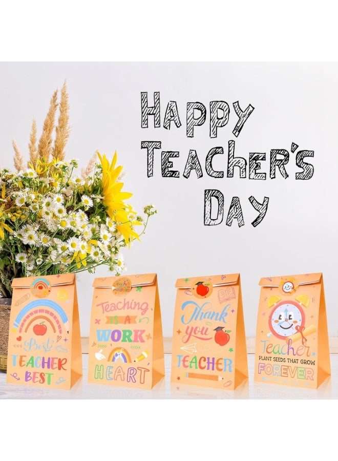 Teacher Appreciation Gift Bags, Goodie Bag for Back to Shcool, Kraft Paper Candy Favor Bags with Thank You Stickers, Classroom Party Supplies for Teacher Appreciation, School Staff Gifts (12pcs) - Image 4