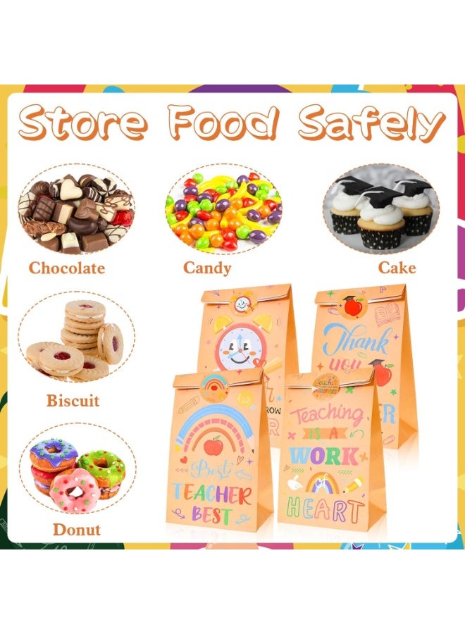 Teacher Appreciation Gift Bags, Goodie Bag for Back to Shcool, Kraft Paper Candy Favor Bags with Thank You Stickers, Classroom Party Supplies for Teacher Appreciation, School Staff Gifts (12pcs) - Image 2