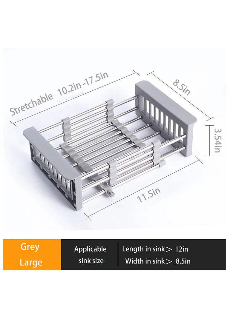 Retractable Stainless Steel Kitchen Dish Drying Rack, Sink Draining Basket, Fruit and Dish Rack, Dish Washing Basket, Draining Bowl Rack, Shelf