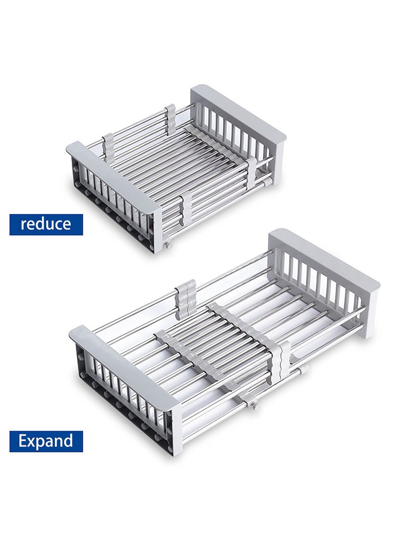 Retractable Stainless Steel Kitchen Dish Drying Rack, Sink Draining Basket, Fruit and Dish Rack, Dish Washing Basket, Draining Bowl Rack, Shelf