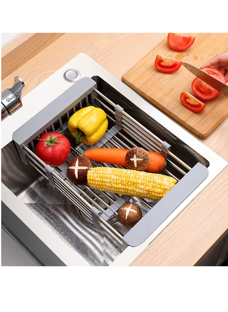 Retractable Stainless Steel Kitchen Dish Drying Rack, Sink Draining Basket, Fruit and Dish Rack, Dish Washing Basket, Draining Bowl Rack, Shelf
