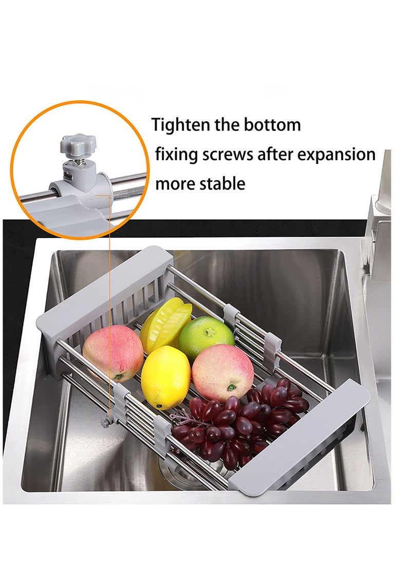 Retractable Stainless Steel Kitchen Dish Drying Rack, Sink Draining Basket, Fruit and Dish Rack, Dish Washing Basket, Draining Bowl Rack, Shelf