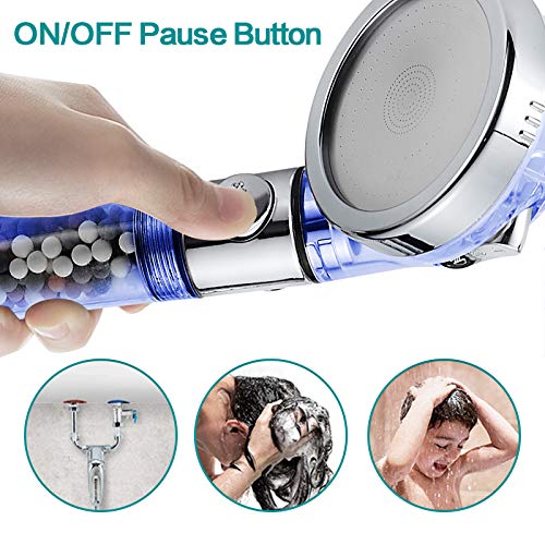 MIAOHUI Blue Zenbody Shower Head with Filter Beads, 3 Modes Showerhead with On Off Switch, Handheld Eco Water Spa Shower Head with Hose, Adjustable Bracket, Self-adhesive Holder - Image 3