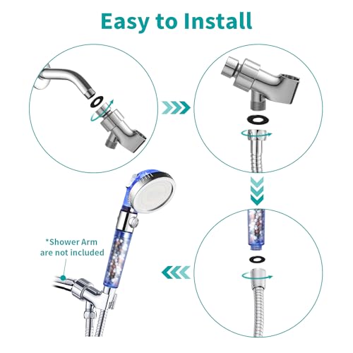 MIAOHUI Blue Zenbody Shower Head with Filter Beads, 3 Modes Showerhead with On Off Switch, Handheld Eco Water Spa Shower Head with Hose, Adjustable Bracket, Self-adhesive Holder - Image 5